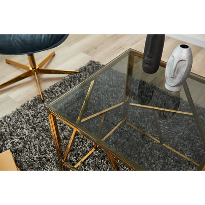 Bijzettafel 55x55x55 cm goud grijs glas metaal