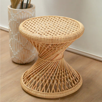 Rotan Bijzettafel Ronde Salontafel LUHU Beige 45 Cm