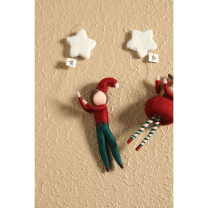 Wanddecoratie elf 25 cm wolvilt rood groen wit bruin