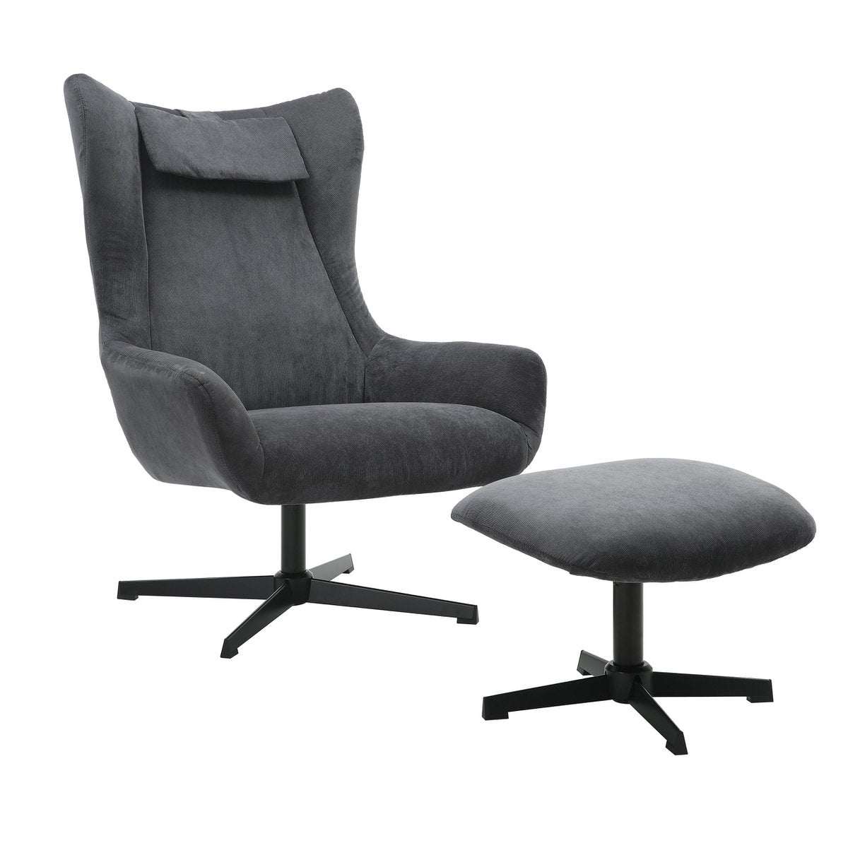 Fauteuil met kruk koordoptiek grijs