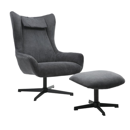 Fauteuil met kruk koordoptiek grijs