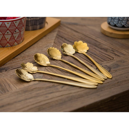 Dessertlepels 6 stuks goud bloemdetail