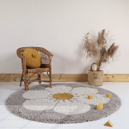 Vloerkleed rond 120 cm beige madeliefje