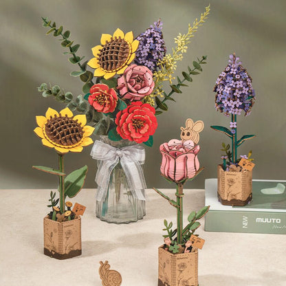 Robotime, DIY Wooden Flower Sun Flower, Sunflower, TW011, 9.5x8.5x23cm