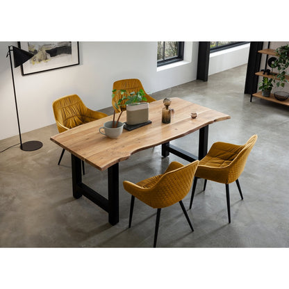 Eettafel set 180x90 cm massief acaciahout 4 fluwelen stoelen