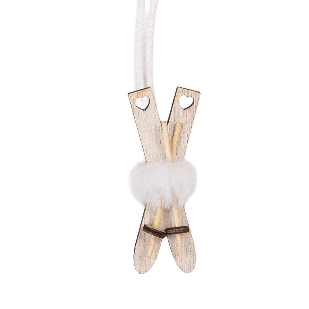 Kersthanger ski-vorm 3x1x7 cm hout beige