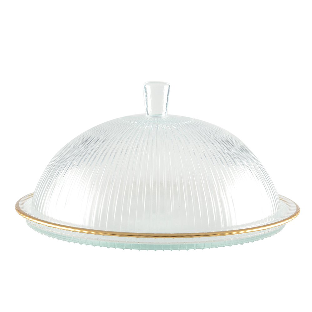 Glazen taartstolp 32x32x17cm met gouden randen