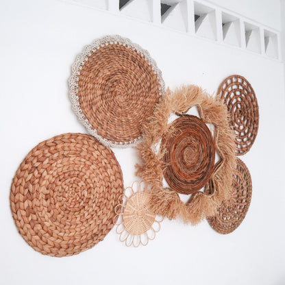 Wanddecoratieset 6 stuks 15-55 cm handgeweven natuurlijke materialen