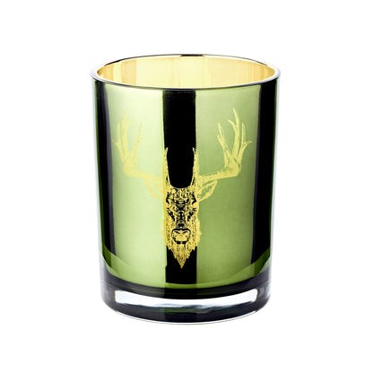 Theelichthouder hert 8 cm glas groen