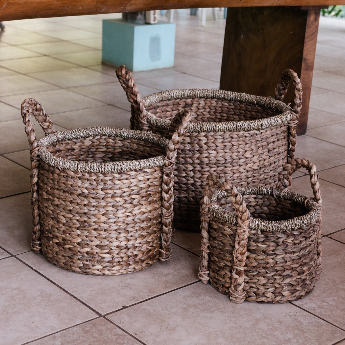 Opbergmand waterhyacint 3 maten bruin beige