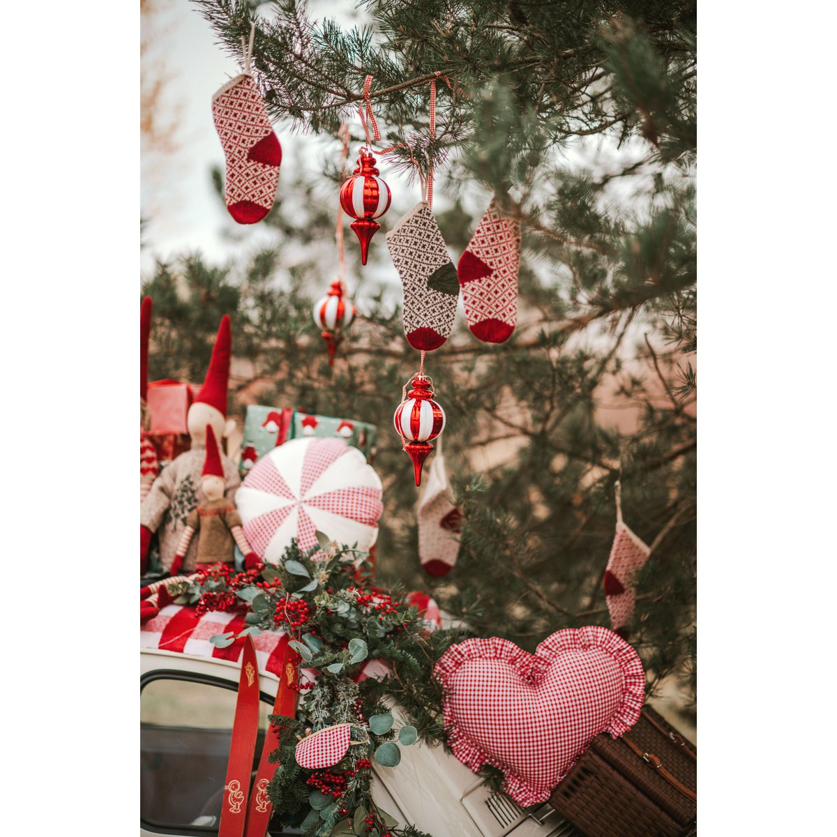 "Rood geruit snoepje" patchwork kerstkussen, cadeau-idee voor de feestdagen