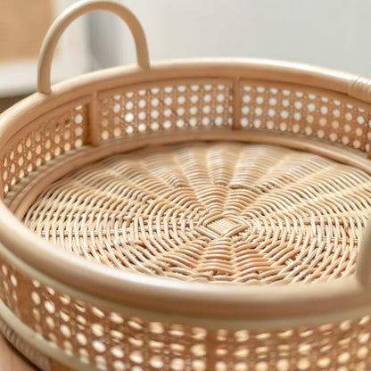 Rotan dienblad rond 40 cm beige