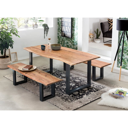 Eetkamerbank 150 cm massief acacia naturel zwart frame