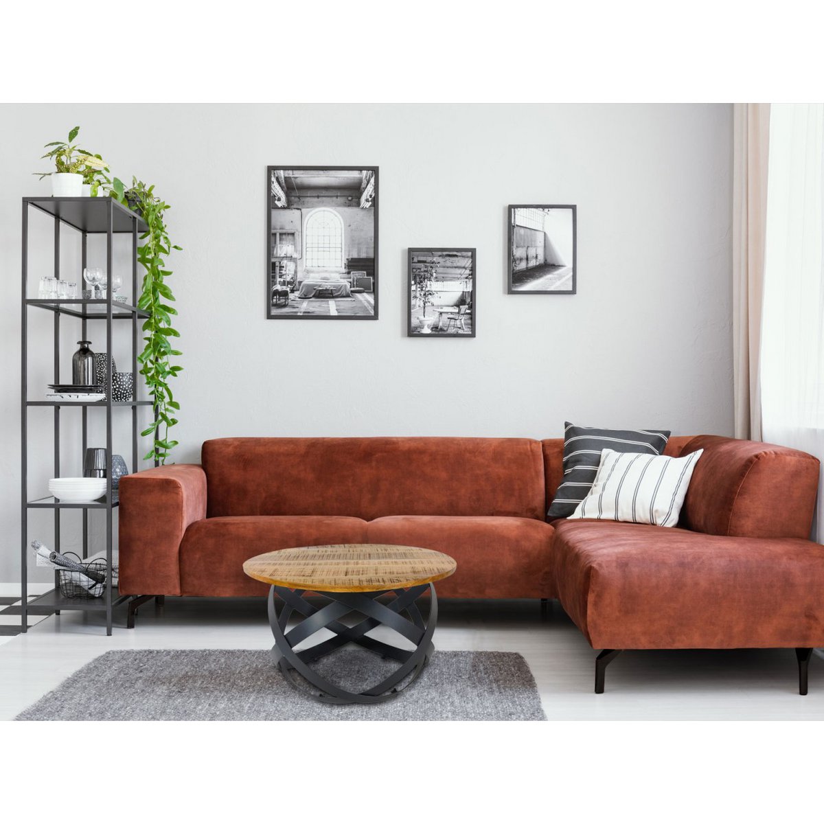 Bijzettafel rond Ø 75 cm tabak metaal