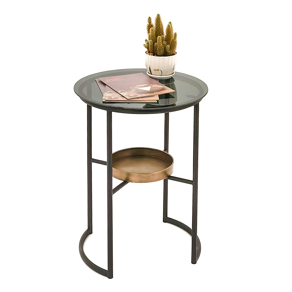 Bijzettafel Ø 43x55 cm ijzer glas zwart goud