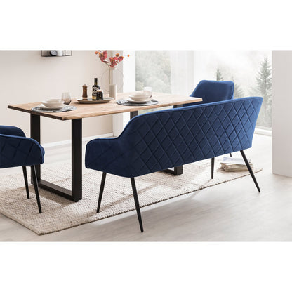 Eettafel 220x110 cm massief acaciahout met 4 stoelen en bank