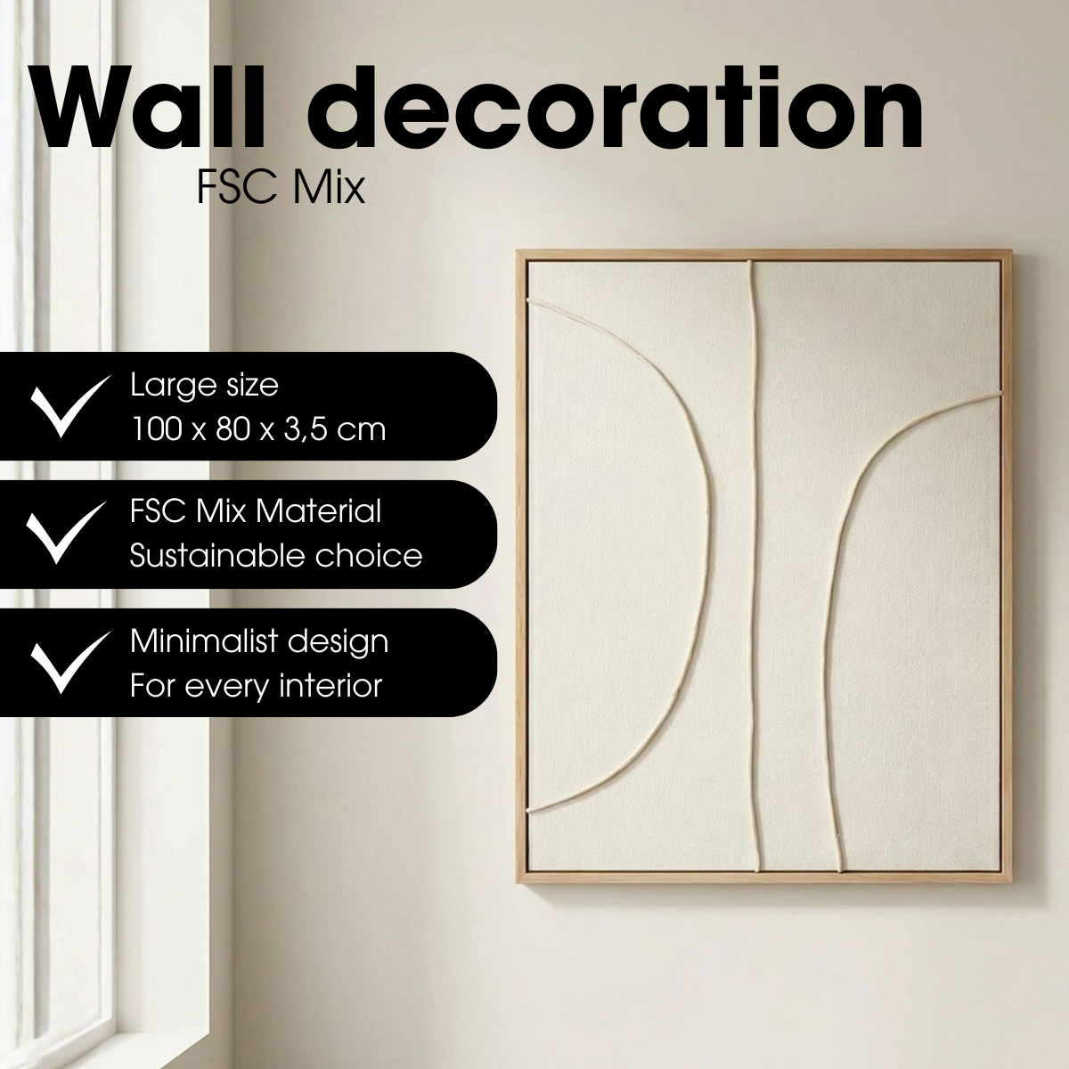 Wanddecoratie 100x80x3.5 cm beige polyester