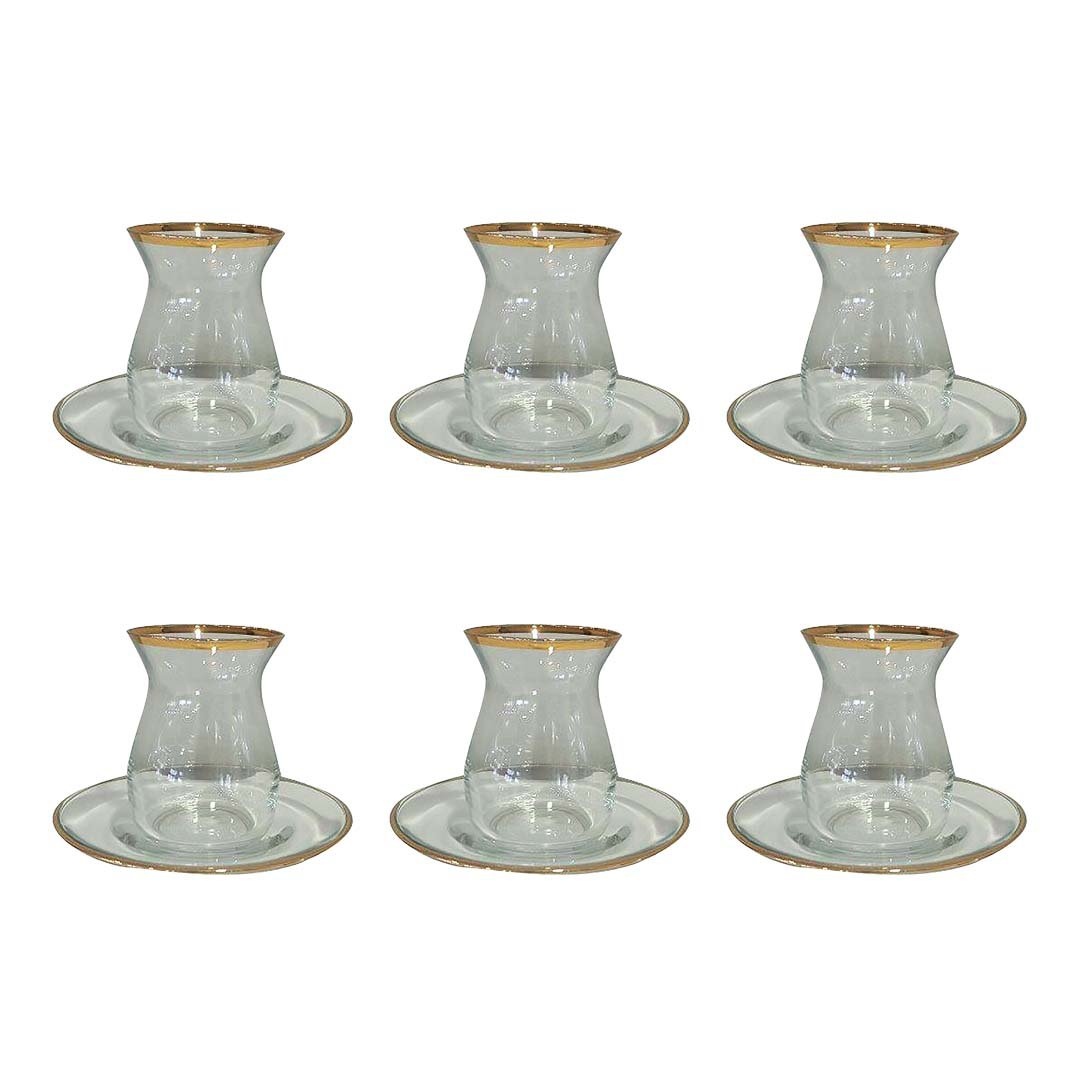 Theekopjes set van 6 met schotels transparant glas goud