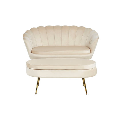 Poef ovaal 99x44x40 cm beige metaal