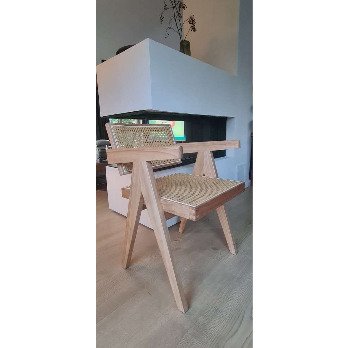 Luxury Design Chair Pierre Jeanneret Walnut Rattan Chandigarh
