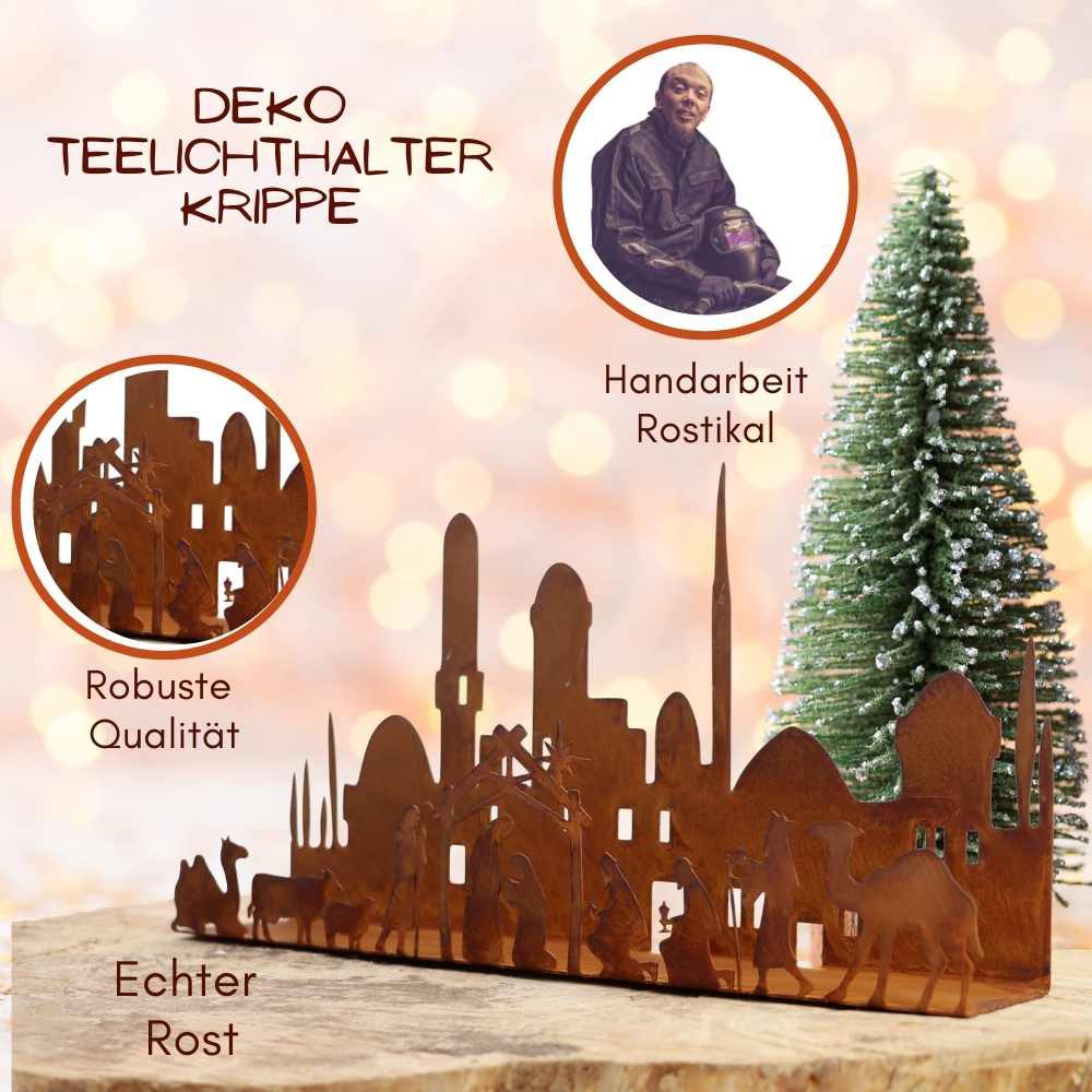Kerststal kandelaar roestkleur metaal