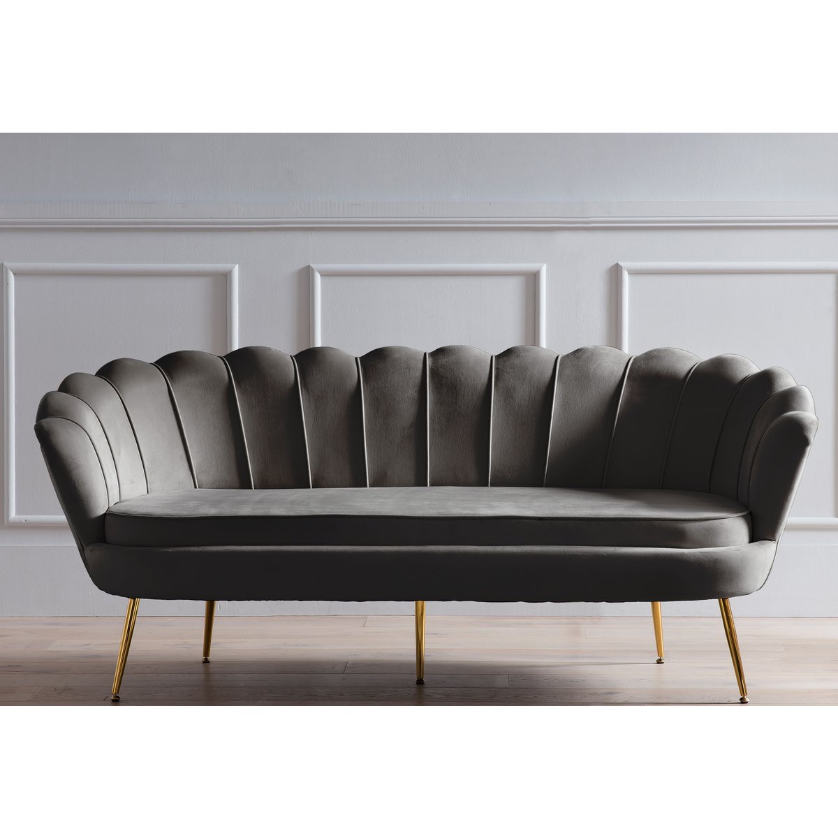 Shell 3-seater sofa in black velvet