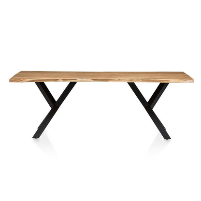 Eettafel 220x110 cm massief acaciahout met 4 stoelen en bank