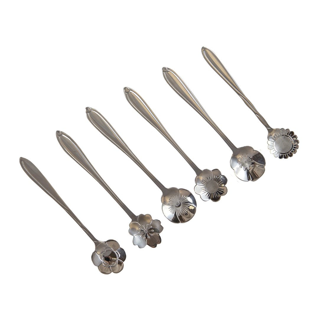 Theelepels 6 stuks zilveren bloemaccessoires
