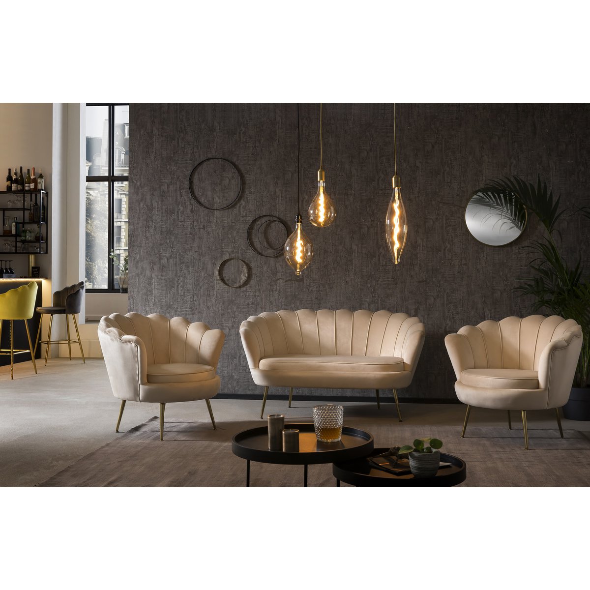 Zitbank beige fluweel 136x77x78 cm