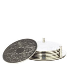 Onderzetters set 6 stuks verzilverd glas Ø12 cm met houder
