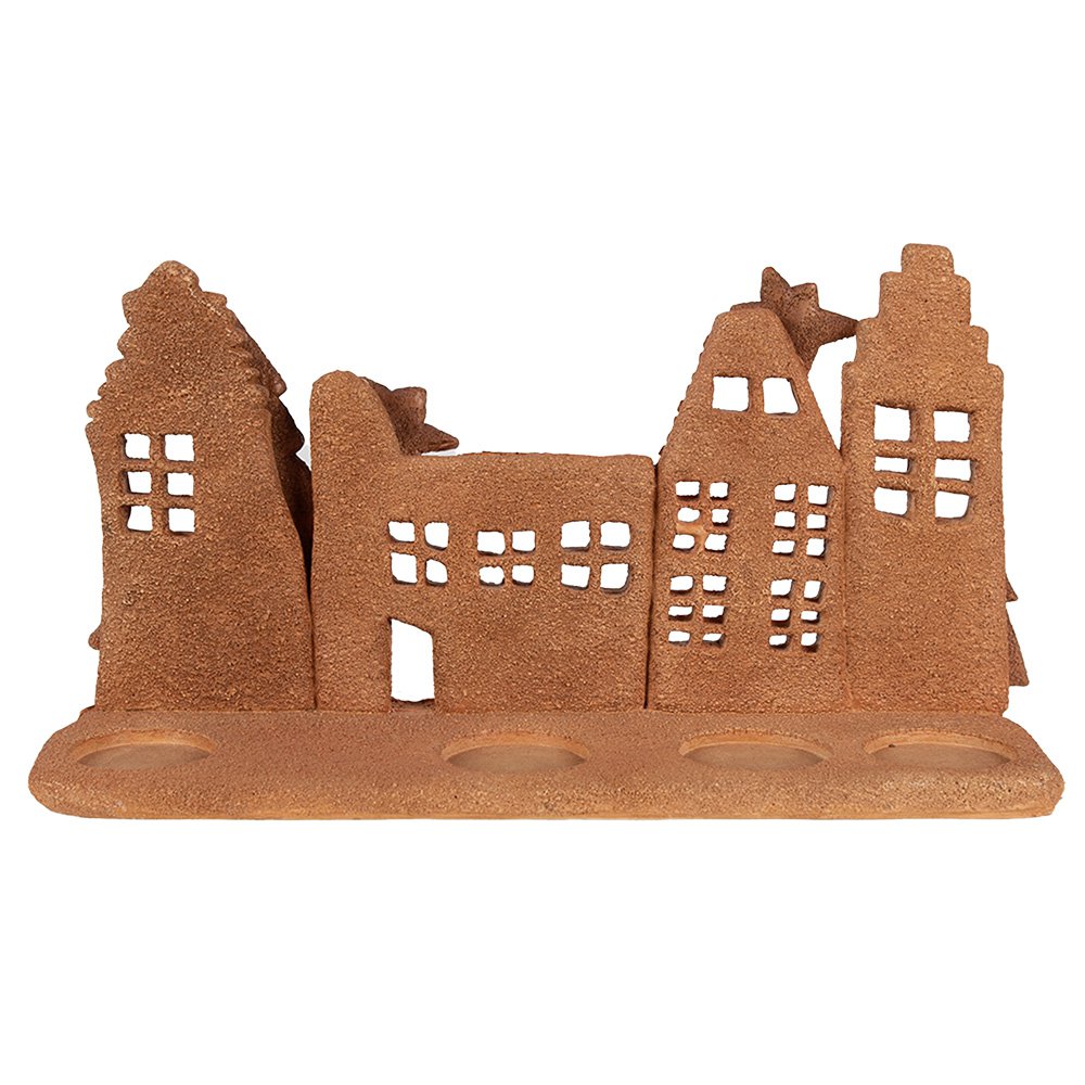 Waxinelichthouder peperkoekhuisje 27x9x15 cm bruin polyresin