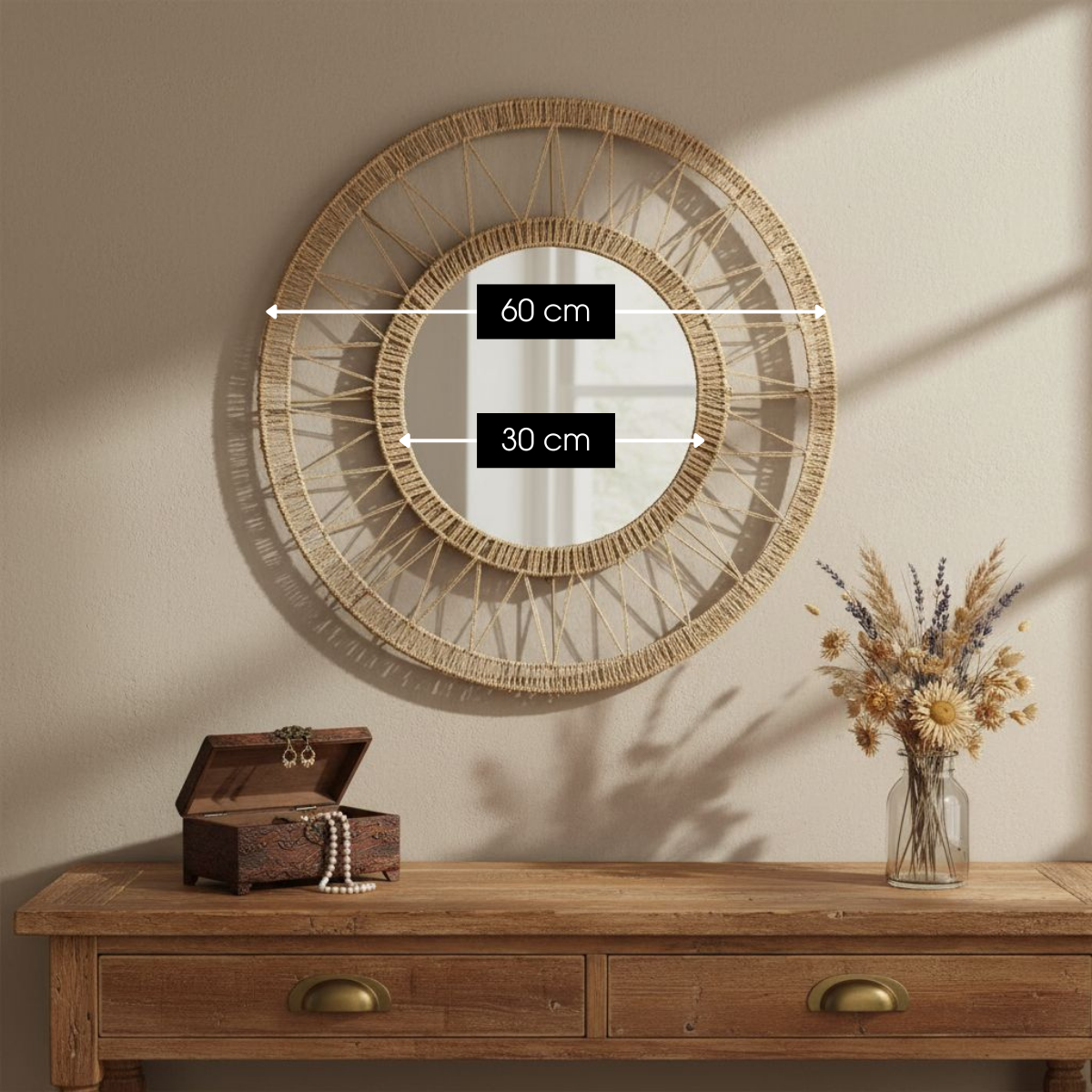 Wandspiegel 60 cm jute lichtbruin
