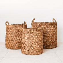 Round Woven Laundry Basket Boho Plant Basket Brown Water Hyacinth