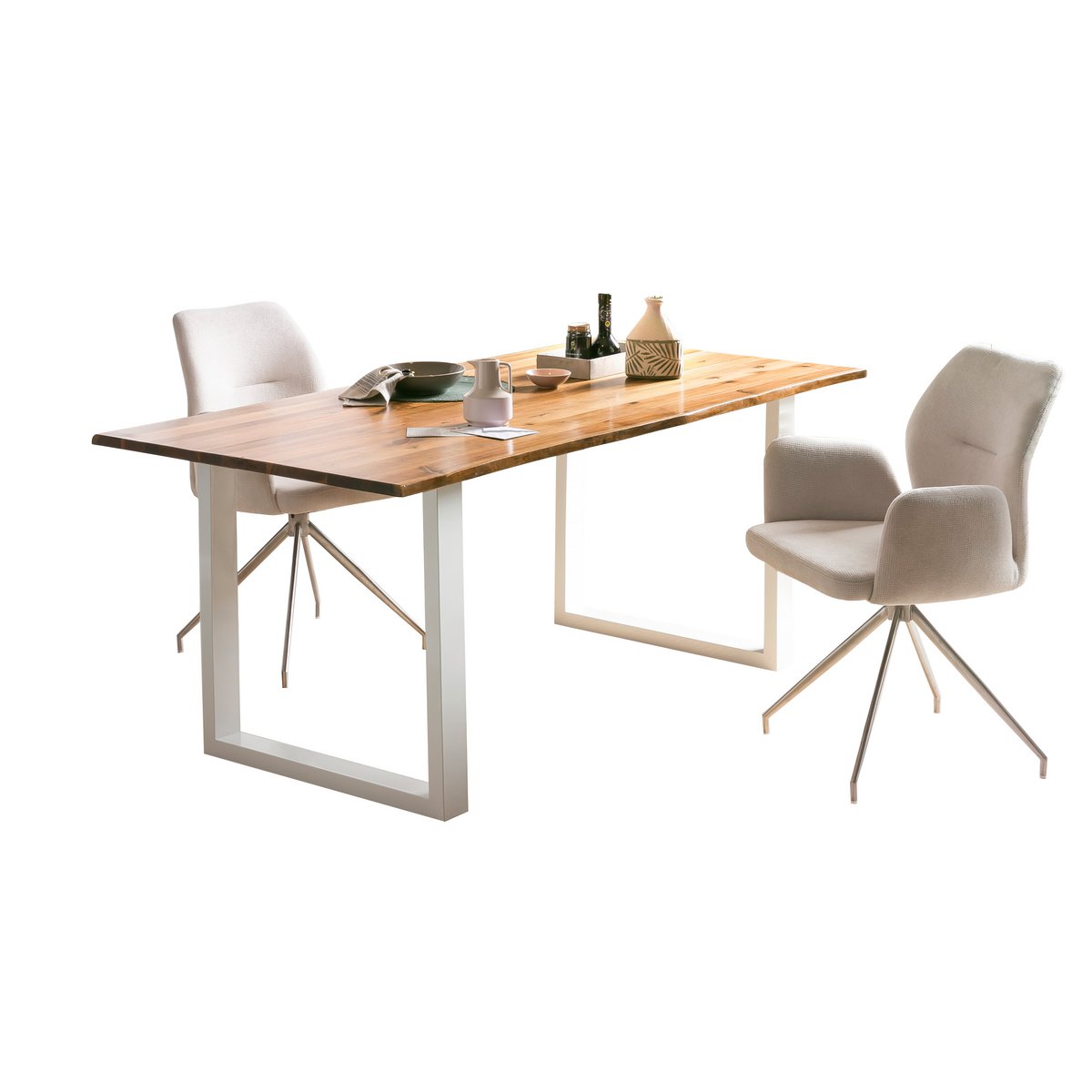 Eettafel massief acaciahout 200x100x75 cm wit frame