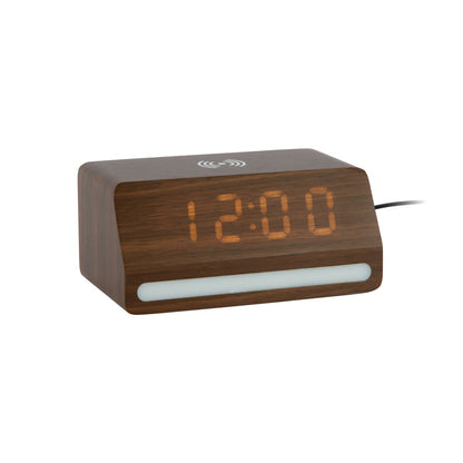 Wekker hout retro met LED 17x8 cm