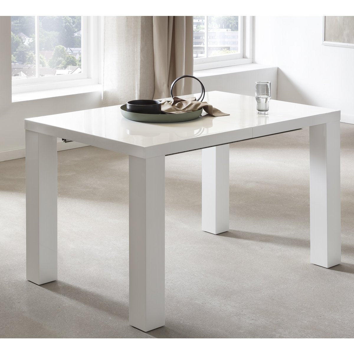 Eettafel 120-240x80 cm wit hoogglans MDF