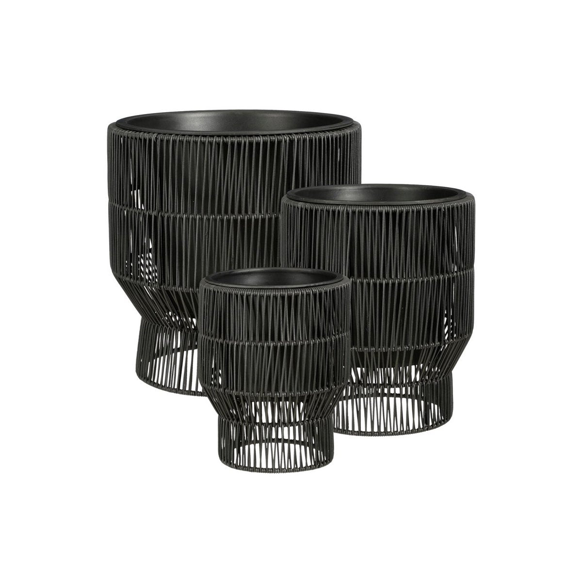 Bloempot buiten set 3 stuks zwart plastic