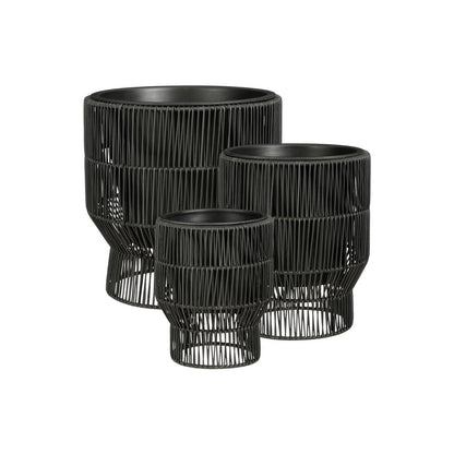Bloempot buiten set 3 stuks zwart plastic