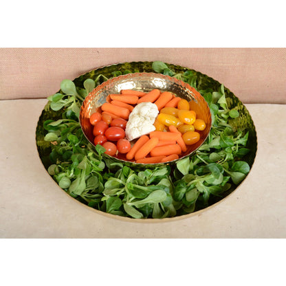Plateau rond 23 cm goud metaal gehamerd