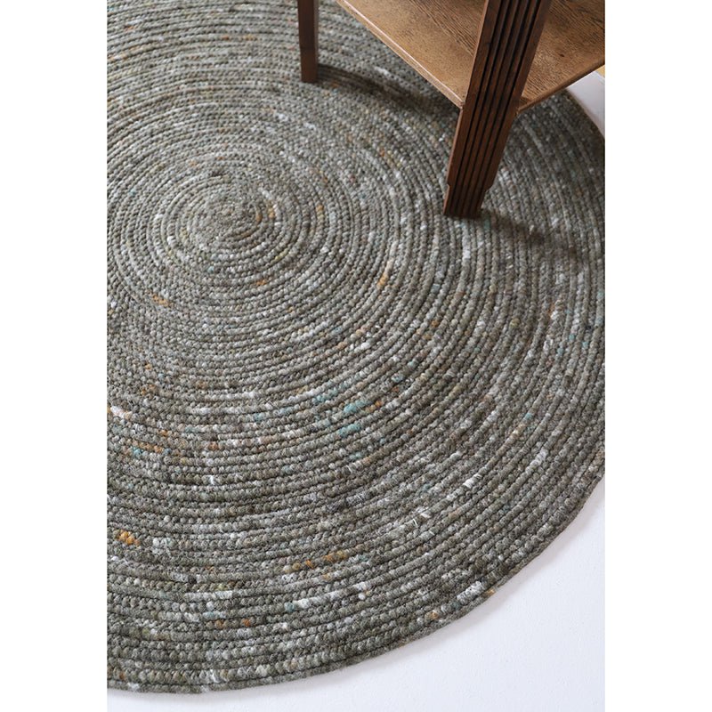Vloerkleed rond 110 cm wol katoen olijfgroen