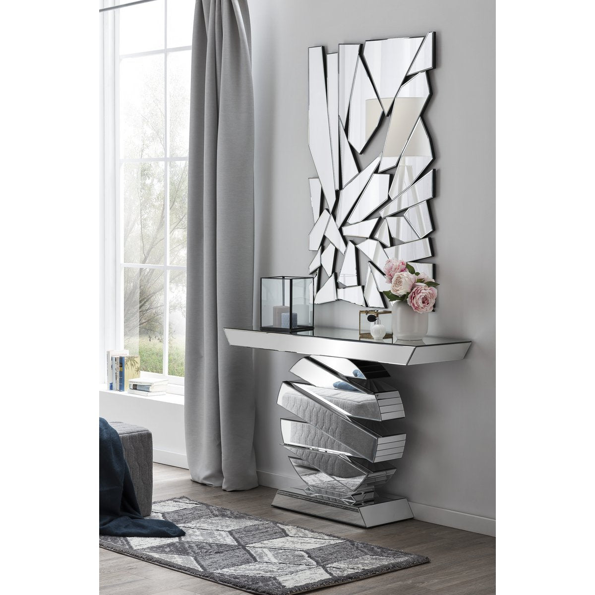 Consoletafel 119x35.5x80 cm MDF spiegelglas