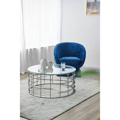 Salontafel Ø 90 cm glas staal zilver