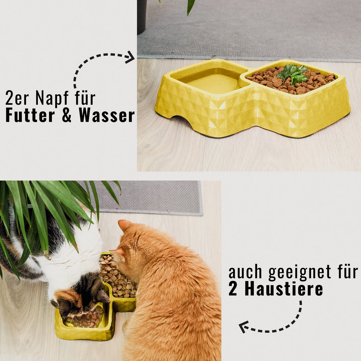 NE & NO® Bamboo Double Bowl for Cats and Dogs