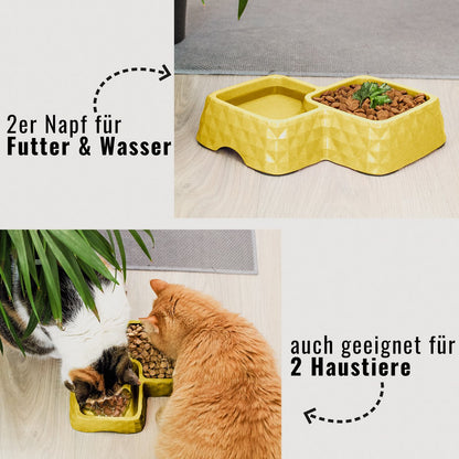 NE & NO® Bamboo Double Bowl for Cats and Dogs