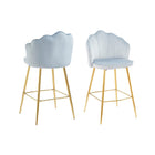 Set of 2 bar stools with shell design in light grey velvet
