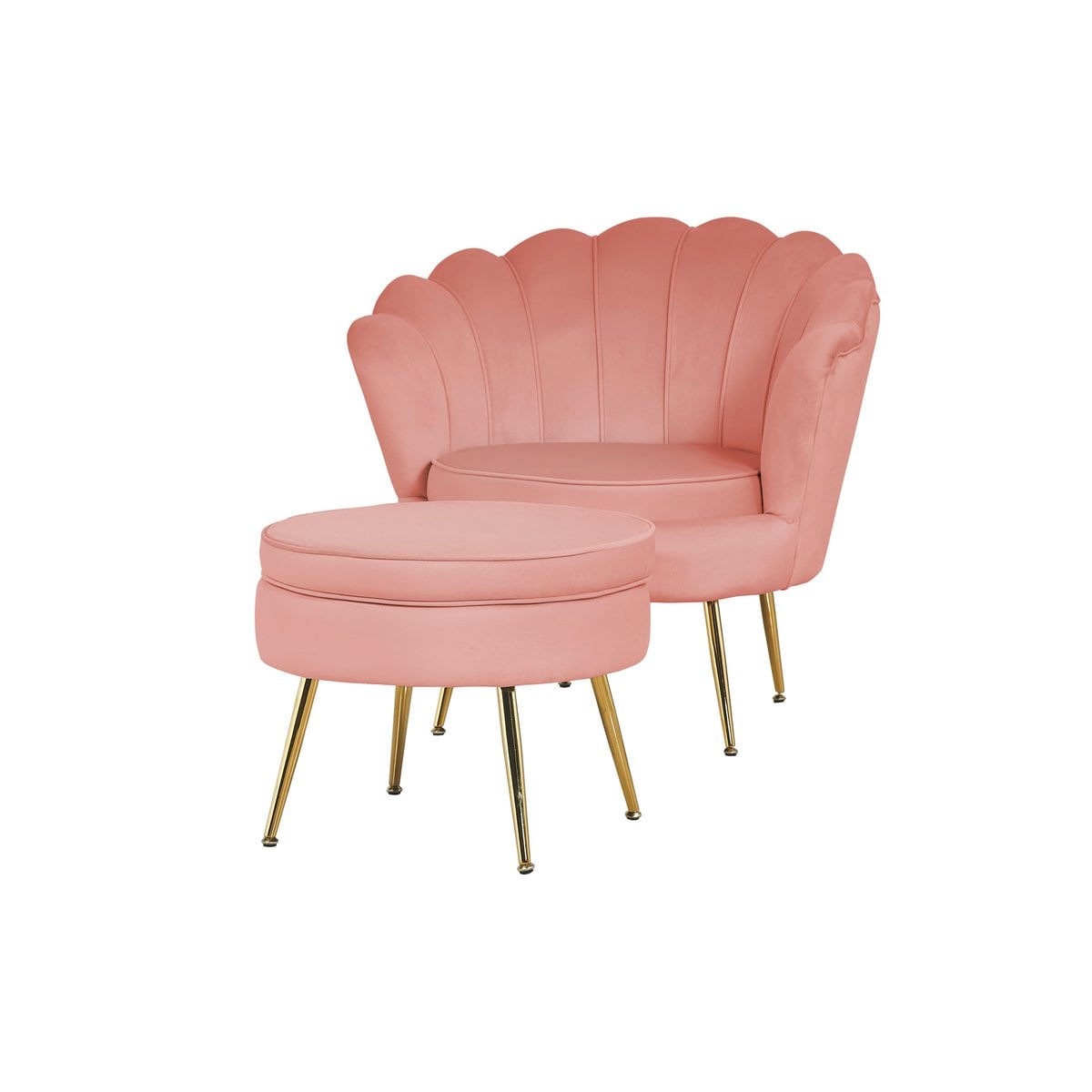 Poef roze fluweel goudkleurig frame 52x52x41 cm