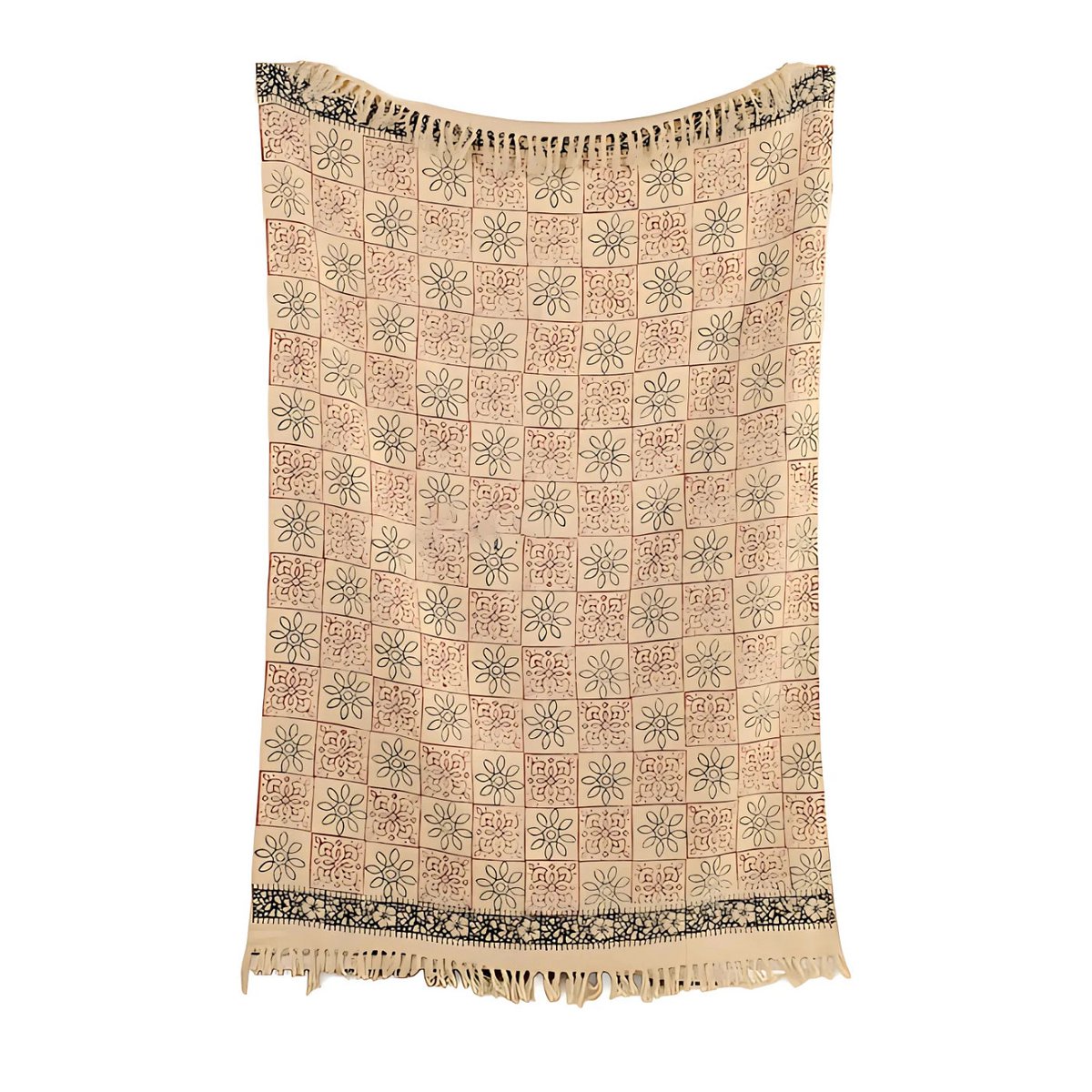 Plaid 130x180 cm katoen beige bloemenprint franje