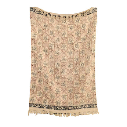 Plaid 130x180 cm katoen beige bloemenprint franje