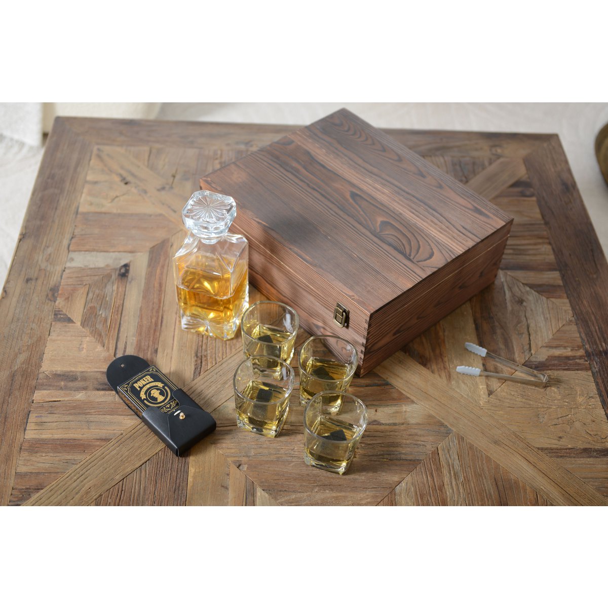 Pokerspel imitatieleer zwart 6x3x9 cm
