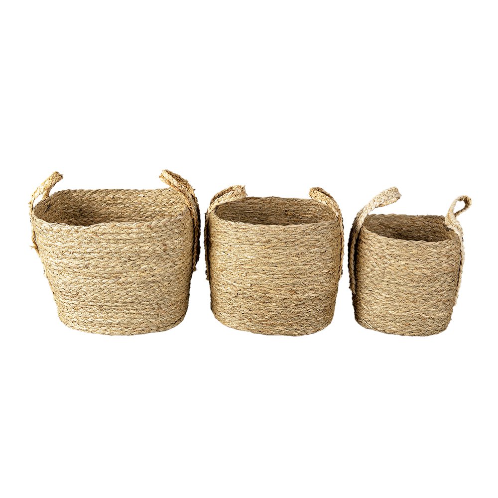 Opbergmand set van 3 Ø 27 23 20 cm bruin stro